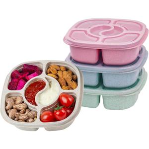 4 Pack Snack Containers, 6 Compartments Bento Snack Boxes, Reusable Meal Prep Lunch Containers BPA-Free, Divided Food Storage Containers for Work Travel