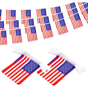 G2PLUS 80Pcs American Flags Banner-72 Feet USA Patriotic String Pennant for 4th of July, 2 Pack Red White Blue American String Flags Banner for Independence Day Outdoor Indoor Decor, Bars, Classroom