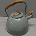 Tea Kettle, Vegoran 100 OZ / 3 Liter Whistling Tea Kettle, Tea Pots for Stove Top Food Grade Stainless Steel with Wood Pattern Folding Handle, Loud Whistle Kettle for Tea, Coffee, Milk (Green)