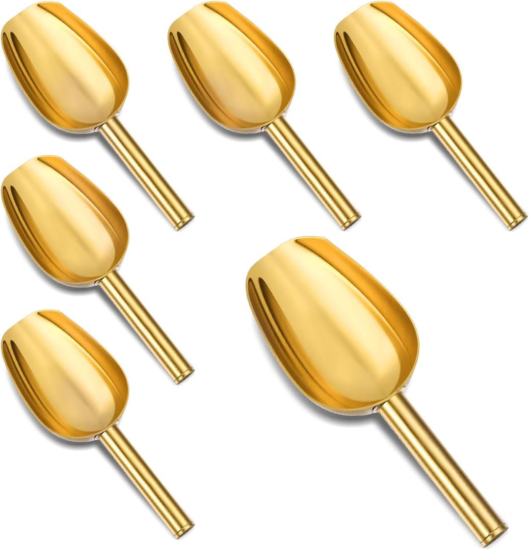 6pcs Gold Ice Scoopers for Ice Bucket, 5 Oz Candy Scoops for Candy Buffet Stainless Steel Mini Scoop Metal Food Scoops for Jars Canisters Scooping Dry Goods, Sugar, Coffee Bean, Flour, Spice