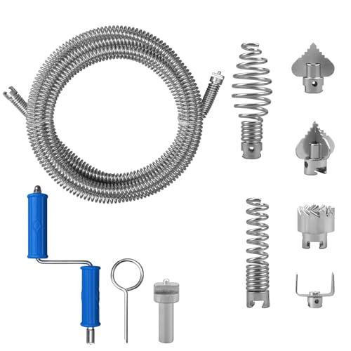 Drain Snake, Drain Auger with Drill Attachment, 16.4 Feet By 5MM Plumbing Snake Auto Feed Flexible Hair Drain Clog Remover for Kitchen, Bathrom and Shower Sink with Gloves