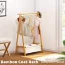 Bamboo Clothes Rack with Storage Box Foldable Garment Holder Coat Rack Freestanding Coat Stand Child Clothing Stand for Hanging Coat Dress up Racks (Natural, Small)