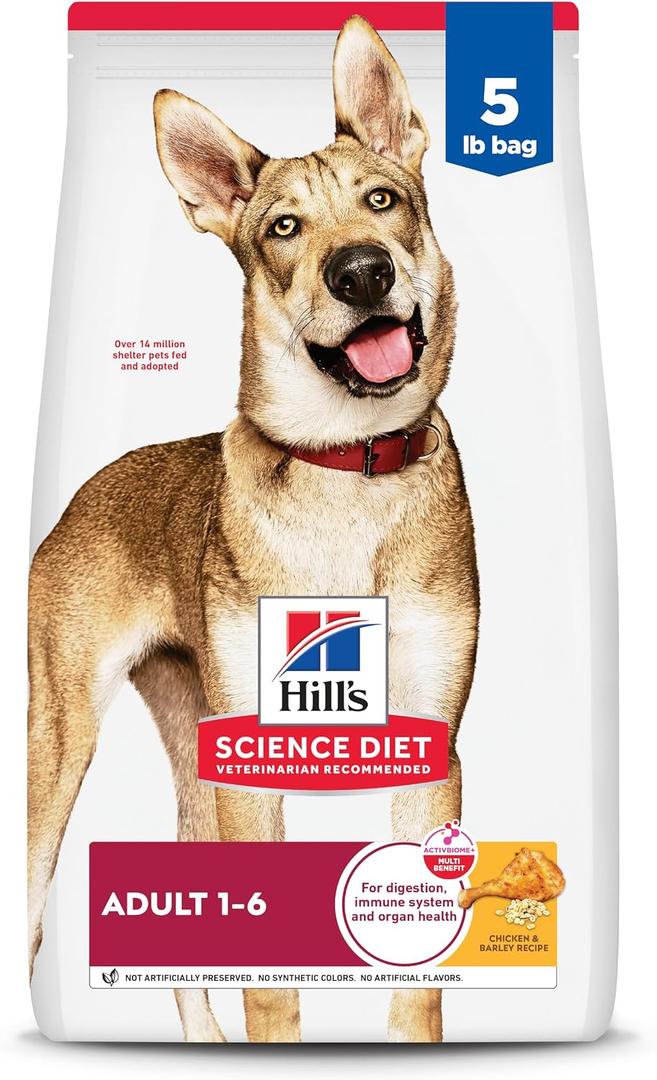 Hill's Science Diet Adult 1-6 Dry Dog Food, Chicken & Barley, 5 lb. Bag, BBD: 03/2027