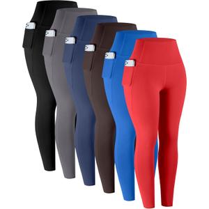 LZYVOO Leggings with Pockets for Women, 6 Packs Soft High Waisted Tummy Control Workout Yoga Pants (XX-Large, Black,gray,navy,brown,royal Blue,red)
