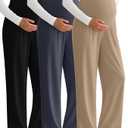 3 Pack Women's Maternity Pants Loose Wide Leg Pregnancy Sweatpants Over The Belly Lounge Pants Pajama with Pockets, XL