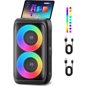Bluetooth Speaker with 2 Wireless Microphones - Big Party Speaker for Adults Kids Karaoke with Lights - Portable Rechargeable Floorstanding Speakers Support TWS/AUX/USB/TF Card for Home Party Gift