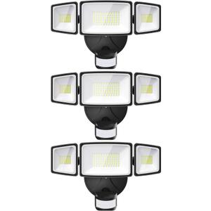Onforu 3 Pack 65W LED Motion Sensor Outdoor Lights, Security Light Motion Outdoor Flood Light Fixture Detection Detector, 3 Adjustable Heads 6500LM 6500K IP65 Waterproof Exterior Garage Yard (Black)