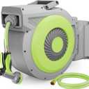 5/8" x 85 ft Retractable Garden Hose Reel, Wall Mount Retractable Water Hose with 10 Pattern Hose Nozzle, Any Length Lock/180° Swivel Automatic Hose Reels for Outside Garden Watering