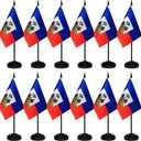 12 Pack Haiti Desk Flags Set, Haitian Small Mini Table Office Flags With 12" Solid Black Pole, Black Base and Spear Top, Miniature Desktop Flag, Home Decoration, Office Decoration, Festival