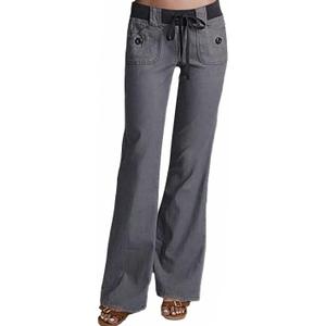 Flamingals Low Rise Cargo Wide Leg Pants for Women Drawstring Flap Pockets Y2K Bow Tie Casual Flare Pants, L