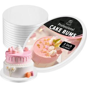 12 PCS White Cake Boards 8 Inch Cake Drums with 1/2-Inch Thick Smooth Edges for Multi Tiered Birthday Wedding Party Cakes Board. (8inch(12pack))