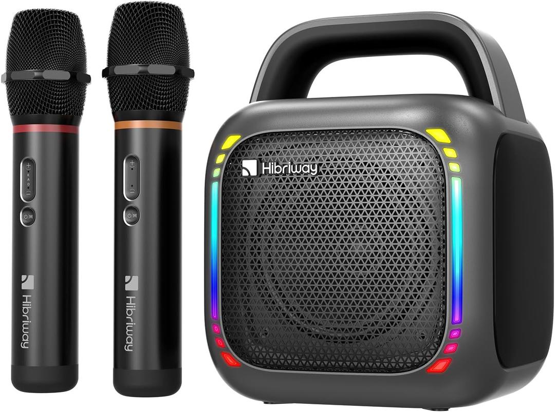 Karaoke Machine with 2 Wireless Microphones, Portable 5.0 Bluetooth Speaker for Adults & Kids, with 50W Speaker,Handle &RGB Lights, Supports TF Card/USB/Aux in/TWS,for Home,Party,Performance,Meeting