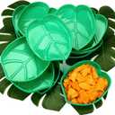Palm Leaf Snack Tray Hawaii Style Reusable Food Tray with Tropical Imitation Green Plant Leaves, Cookies Chips, Candy Dip, for Jungle Island Luau Party Theme Decorations Birthdays 12 Sets,8.3 x 7 Inch