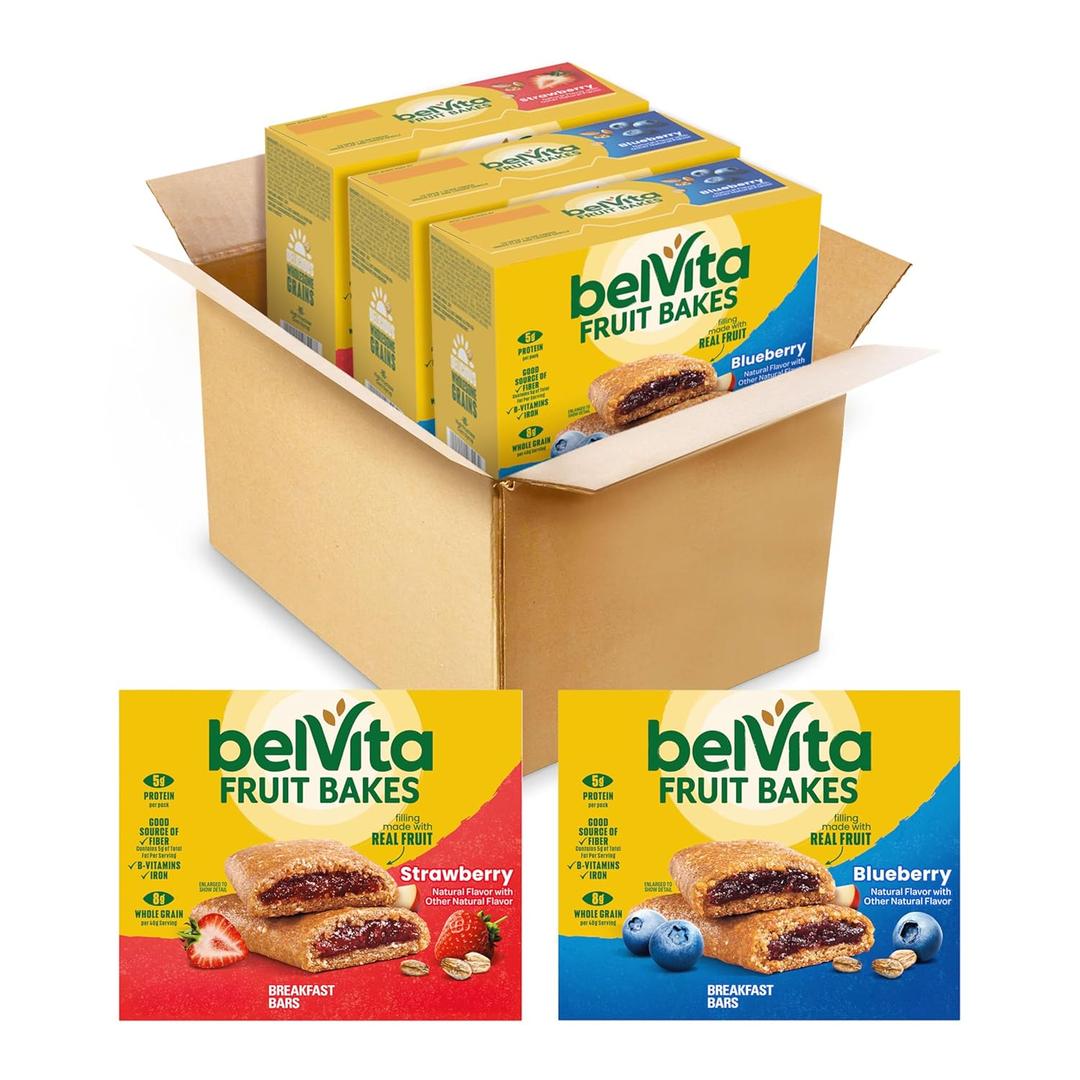 ​​belVita Fruit Bakes Variety Pack, Blueberry and Strawberry, Soft Baked Breakfast Bars, 15 Packs (2 Fruit Bars Per Pack)​ (EXP 06/01/26)