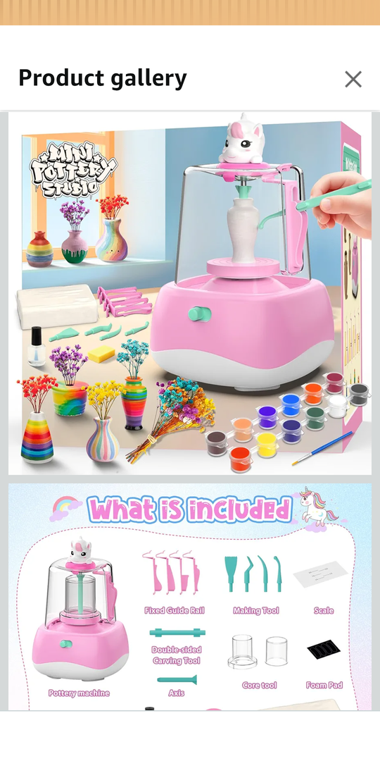 Mini Pottery Wheel for Kids - Pottery Painting Craft Kit with 2.3in Turntable, Clay, Flowers, Mess Free Arts and Crafts for Kid Ages 8-12, Birthday Christmas Gift Toy for Girls Ages 6-12+, Pink