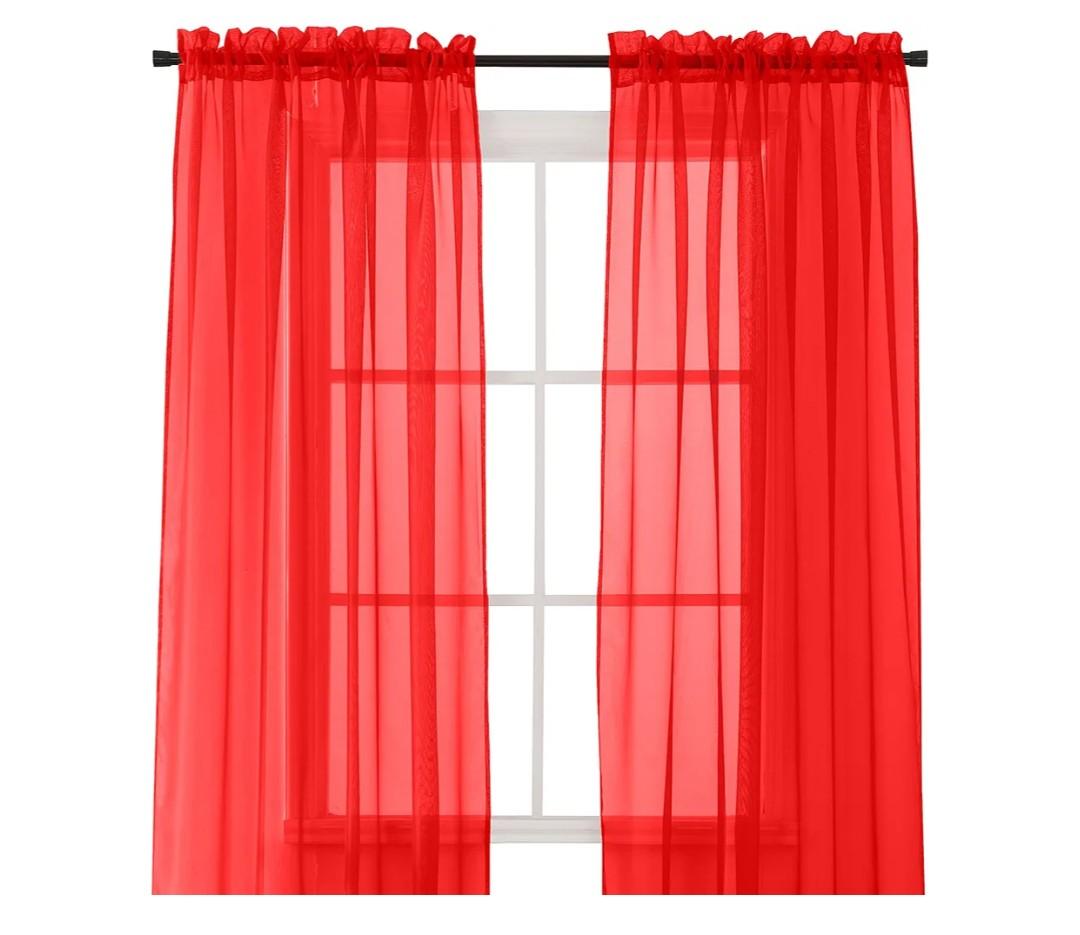 Elegant Comfort 2-Piece Sheer Panel with 2inch Rod Pocket - Window Curtains 50-inch  X 46-inch  - Red