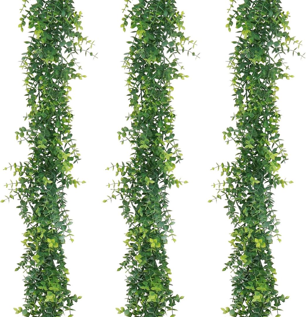 Artflower 3 Pack Artificial Eucalyptus Garland, 5.9Ft/pcs Faux Eucalyptus Vines Greenery Garland Fake Eucalyptus Plant Wedding Backdrop Arch Wall Table Party Festival Decor, Grey Green