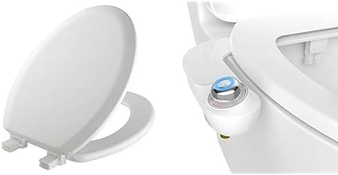 Mayfair Cameron Toilet Seat and Bidet Bundle, Easy Clean Wood Toilet Seat with Non-Electric, Easy to Install SlimGlow Bidet Attachment, Elongated, White