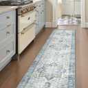 GENIMO 2'6''X6 Runner Rug Non Slip, Machine Washable Hallway Runners, Low Plie & Thin Vintage Rug for Hallway, Kitchen, Laundry, Entryway, Bedroom & Living Room, Light Blue