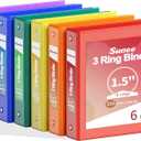 SUNEE 1.5 Inch Binders 3 Ring 6 Pack, Clear View Three Ring 1 1/2 Inch Binders PVC-Free (Fit 8.5x11 Inches) for School or Office Supplies, Classic 6 Colors