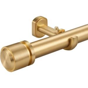 1 1/8 Inch Diameter Curtain Rods 36 to 72 Inches(3-6ft), Telescoping Heavy Duty Large Drapery Rod with Adjustable Aluminum Alloy Bracket, Solid End Caps for Windows Patio Decoration, Brushed Gold