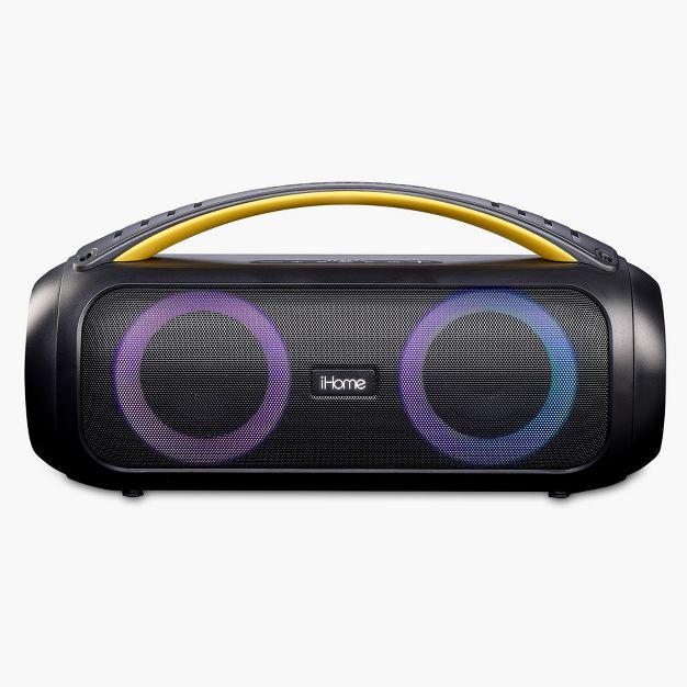iHome Bluetooth Speaker Boombox with FM Radio, Party Lights and Remote Control – Black (iBT920B)