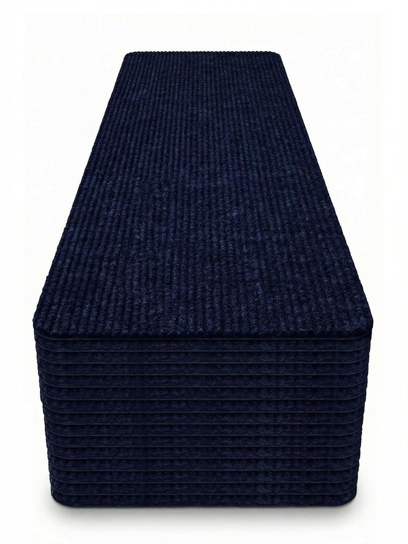 8x30 Carpet Stair Treads Pack of 15 with Stickers for Easy Peeling - Self-Adhesive Peel and Stick Carpet for Stairs - Works with Most Subfloor Types - Blue Stair Treads