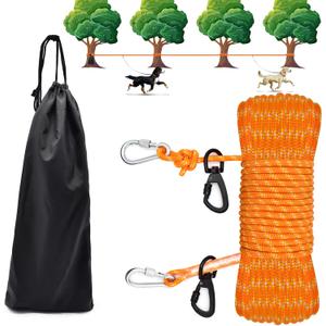 Dog Tie Out Cable for Camping, 100ft Reflective Overhead Trolley System for 2 Dogs, Portable Dog Hitching Lead up to 300lbs, Dogs Runner for Yard Camping Training Running Hiking Outdoor (Orange) Dog Tie Out Cable for Camping, 100ft Reflective Overhead Trolley System for 2 Dogs, Portable Dog Hitching Lead up to 300lbs, Dogs Runner for Yard Camping Training Running Hiking Outdoor (Orange)