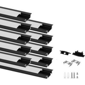 Besseto 10 Pack 3.3ft 1M Recessed LED Aluminum Channel Black,LED Strip Light Diffuser Aluminum Channel Profile Housing Track for 12mm Width Strip Light
