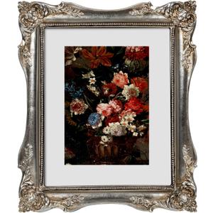 FJXMFRAME Vintage Picture Frame 8x10, Ornate Baroque Gothic Victorian Frames with Mat for 5x7 or 8x10 Photos, Tabletop or Wall Display, Antique Silver Home Decor Accent