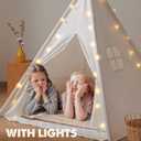 Tiny Land Teepee Tent for Kids 100% Cotton Play Tent with Padded Mat & Star Lights, Foldable with Carry Bag, Indoor Play Tent for Girls & Boys