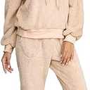 SIAEAMRG Womens Fuzzy Sherpa Fleece Pajamas Set, Long Sleeve Hoodies Pajama Pants 2 Piece Outfits Loungewear Sleepwear
