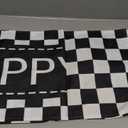 Happy Birthday Table Runner Black and White Checkerboard Birthday Party Decorations Racing Theme Party Sign, 72 Inches