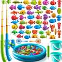 Magnetic Fishing Game Pool Toys for Kids 3 4 5 6 7 8, Water Table Bathtub Toys with Inflatable Pool, Bath Toys for Toddlers, Summer Outdoor Indoor Magnetic Fishing Toys Gifts for Boys Girls 3-5 4-8