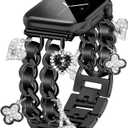 Black Watch Bands for Women Compatible with Apple Watch Band 46mm 42mm(S3/2/1) 44mm 45mm 49mm Adjustable Unique Charms Metal Strap Cowboy Chain Bracelet iWatch Series 11/10/9/8/7/6/5/4/3/2/1/SE/Ultra