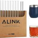 ALINK Short Glass Straws, 6 in x 10 mm Clear Straws for Cocktails, Whiskey, Coffee, Pack of 8 with Cleaning Brush