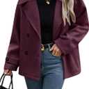 CHOUYATOU Women's Winter Loose Fit Cropped Wool Coat Double Breasted Dressy Short Blazer Jacket Peacoat (Medium, Burgundy)