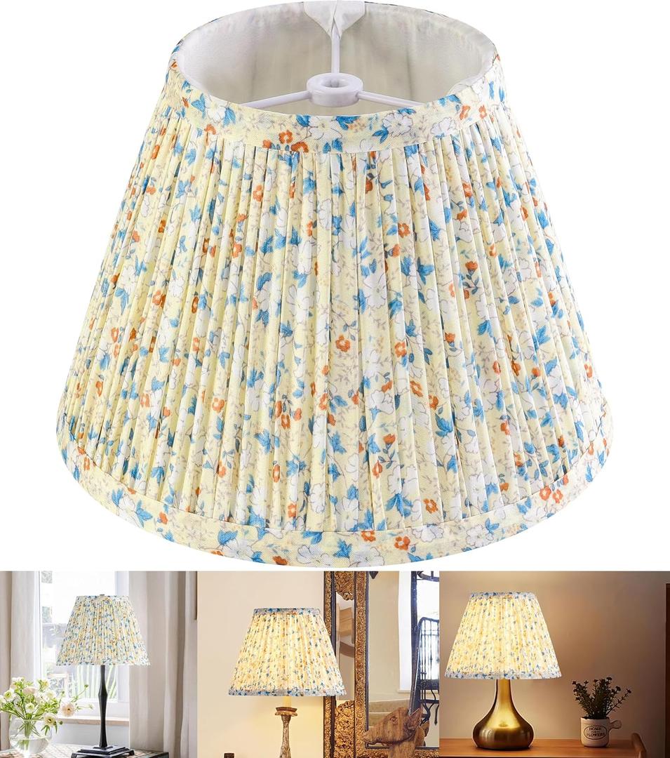 GOSO Small Pleated Lamp Shade -5 * 9 * 6.4 IN (Spider) Floral Lampshade for Table Lamps Wall Lamps Bell Lampshades Natural Fabric Lamp Shade Replacement-No Assembly Required, Art Deco 1 Pack (Yellow-Multicolor)
