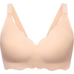 Angelhood Nursing Bras for Breastfeeding Ultra Comfort Seamless Maternity Bra Wireless Pregnancy Bralette with Extra Extender (Large, Beige)