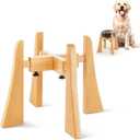 Elevated Bowl Stand 10-inch with Heavy Duty Beech Wood Made, Anti-Vomit Design for Medium Breed, Senior Dogs, Ergonomic Neck Protecting, Adjustable Diameter, Easy Clean Non Toxic