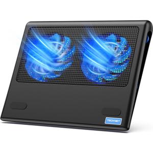 TECKNET Laptop Cooling Pad - 12"-15.6" Laptops Cooler, Powerful Cooler and Ultra Quiet for Gaming Laptops Pad, 2 Wind Speed Adjustable, USB A & C Powered Cooler Stand with Laptop Fan LED (Blue)