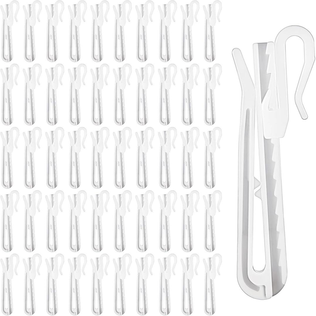 50 PCS Plastic Curtain Hooks, Adjustable Pinch Pleat Hooks for Pleated Drapes Ratchet System Pinch Pleat Curtain Hooks for Window Curtain, Door Curtain, Shower Curtain