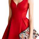 oxiuly Women's Sleeveless V Neck Casual Mini Dress Graduation Dinner Gowns Party Cocktail Dresses with Pockets OX366 (Red, L)