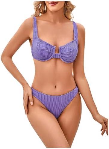 SweatyRocks Women's 2 Piece Bikini Set Striped Print Spaghetti Strap Push Up Swimsuit, L