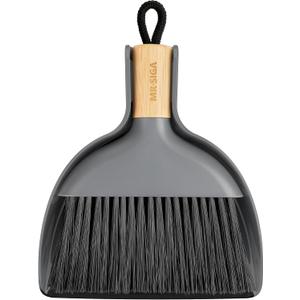 MR.SIGA Mini Dustpan and Brush Set, Portable Cleaning Brush and Dustpan Combo with Bamboo Handle, Gray, 1 Set