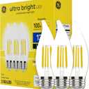 GE Ultra Bright LED Light Bulbs, 8W (1080 lumens), Soft White Candle Lights, Clear Decorative CA12 Light Bulbs, Medium Base (3 Pack)