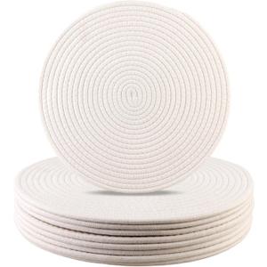 Round Woven Placemats Set of 8 Heat Resistant Placemats 13.5 Inches Farmhouse Cotton Rope Place Mats for Dining Tables Trivets for Hot Dishes, White