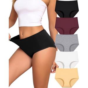 UNDER THE SEA Cotton Underwear for Women High Waisted Full Coverage Soft Briefs Plus Size Women's Panties L 5 Pack