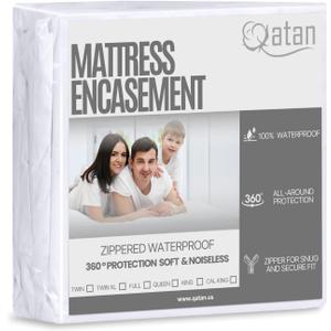 Zippered Mattress Encasement - Queen Mattress Protector Zippered - 6-Sided Waterproof Mattress Cover with Zipper for Complete Protection - Soft, Noiseless, Machine Washable (White)