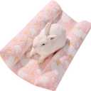 24x16 in Rabbit Bed Large Size - Warm & Comfortable Plush Rabbit Mat Pad with Star Pattern, Double-Sided Flannel Pet Pad Cozy Fleece Bedding for Bunnies, Guinea Pigs, Small Animals, Pink